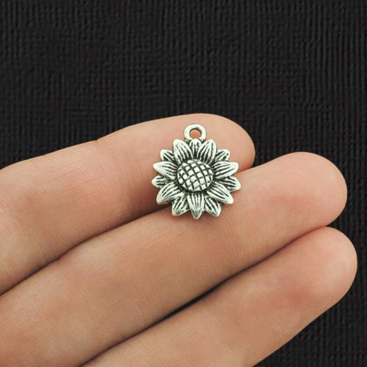 4 Sunflower Antique Silver Tone Charms - SC766