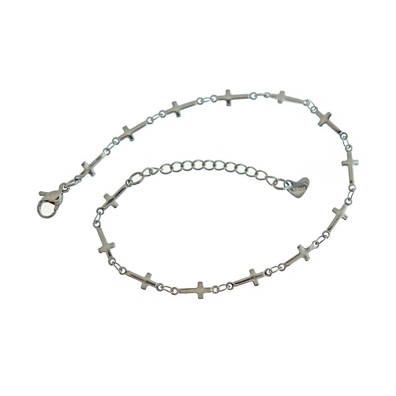 Stainless Steel Cross Chain Bracelet 11" Plus Extender - 3mm - 1 Bracelet - N805