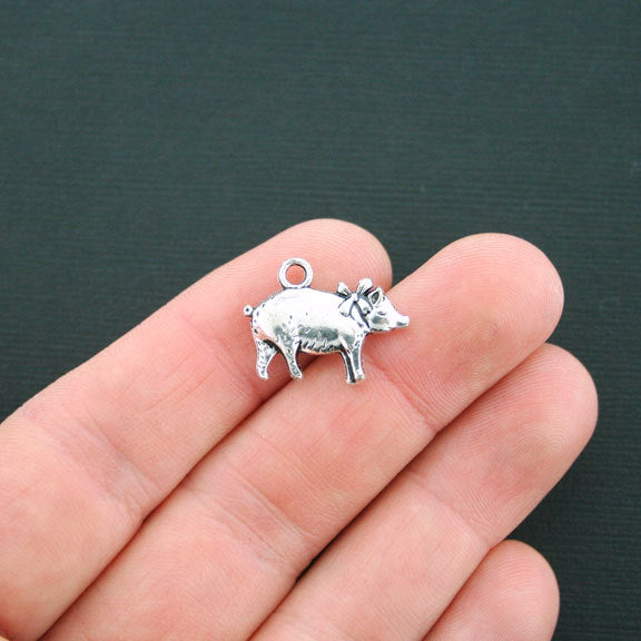 5 Pig Antique Silver Tone Charms 2 Sided - SC4494