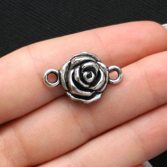 4 Rose Connector Antique Silver Tone Charms - SC1513