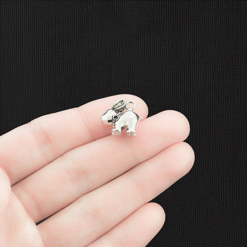 2 Rabbit Antique Silver Tone Charms 3D - SC3290