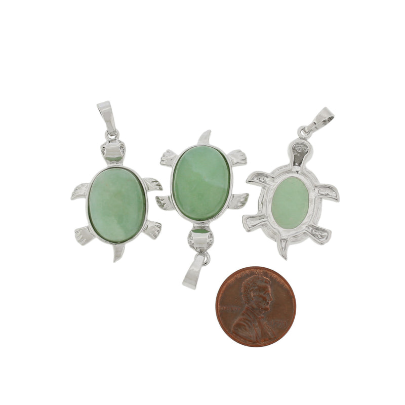 Natural Green Aventurine Gemstone Turtle Pendant - GEM115