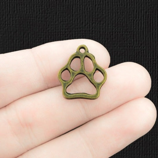 10 Dog Paw Antique Bronze Tone Charms 2 Sided - BC327