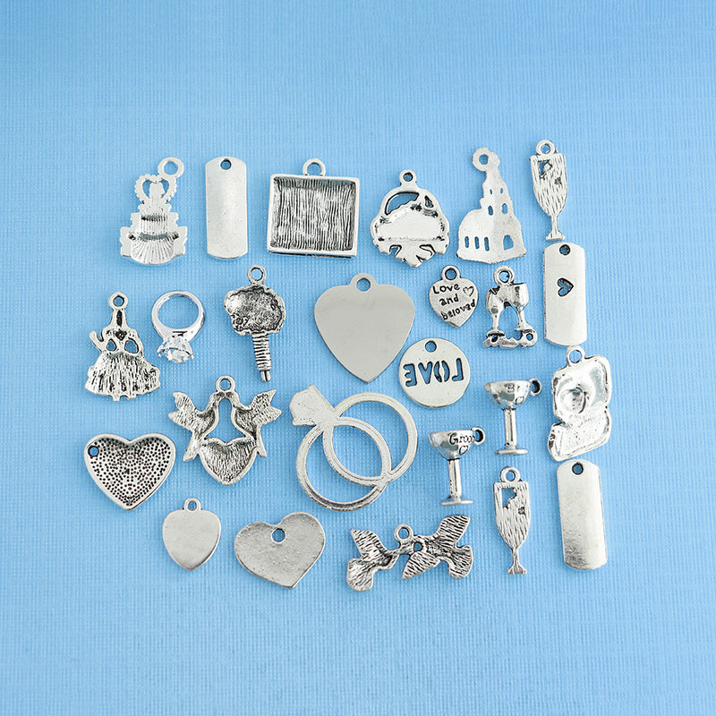 Deluxe Wedding Charm Collection Antique Silver Tone 25 Charms - COL332