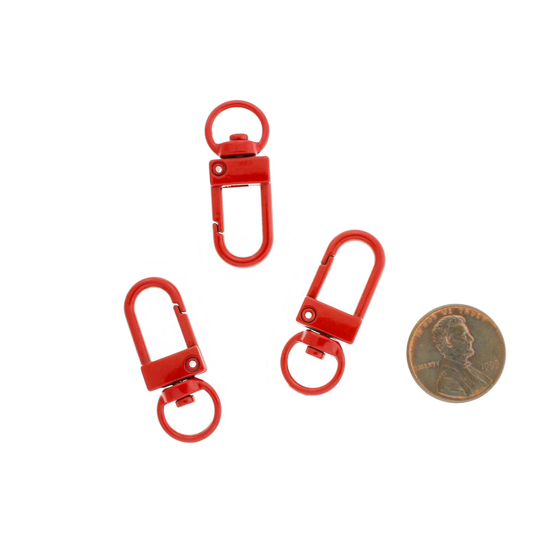 Fermoirs mousqueton pivotants en émail rouge 34 mm x 12 mm - 5 fermoirs - FD1023