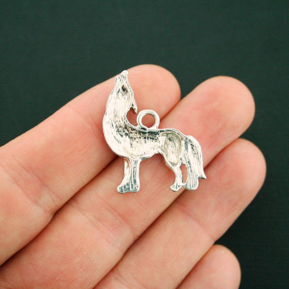4 Wolf Antique Silver Tone Charms - SC7187