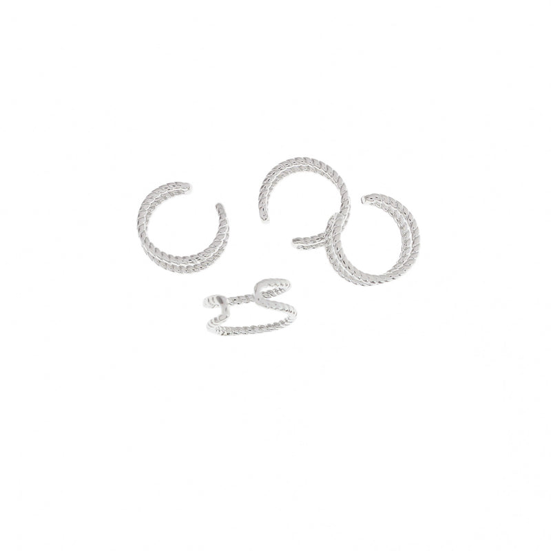 Silver Tone Brass Earring Cuff - Braided Rope - 12mm x 6mm - 1 Piece - ER394