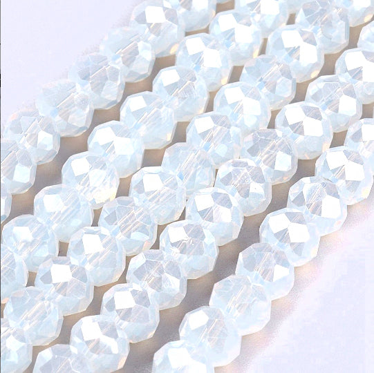 Perles de Verre à Facettes 6mm x 4mm - Opale Blanche Galvanisée - 1 Rang 88 Perles - BD1498