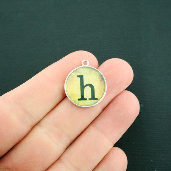 4 Letter h Alphabet Antique Silver Tone Cabochon Charms - SC6875