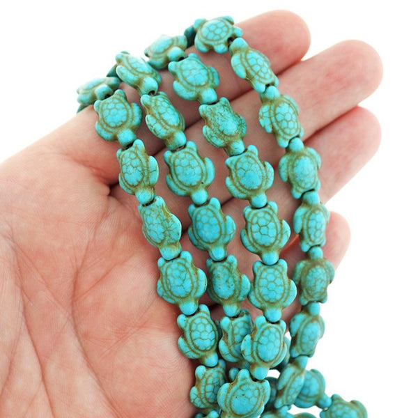 Perles Imitation Turquoise Tortue 15mm x 12mm - Bleu Clair - 1 Rang 28 Perles - BD152