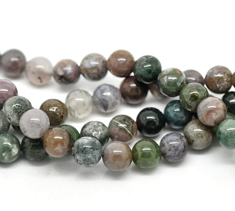 Perles rondes d'agate indienne 8 mm - Tons de terre mélangés - 1 brin 45 perles - BD224