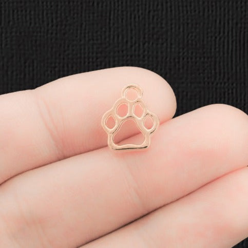 10 Paw Print Rose Gold Tone Charms 2 Sided - GC520