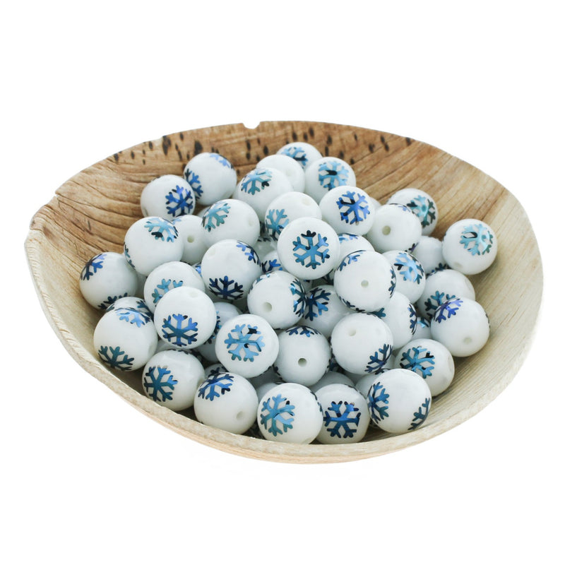 Round Glass Beads 10mm - Electroplated Snowflake Pattern - 20 Beads - BD109