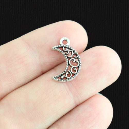 12 Crescent Moon Antique Silver Tone Charms - SC7892