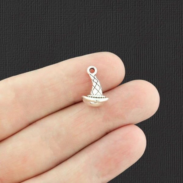 12 Witch Hat Antique Silver Tone Charms 3D - SC5734