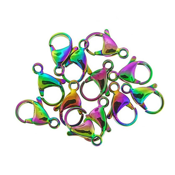 Rainbow Electroplated Stainless Steel Lobster Clasps 15mm x 10mm - 10 Clasps - FF265