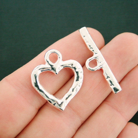 Heart Silver Tone Toggle Clasps 28mm x 24mm - 20 Sets 40 Pieces - SC7540