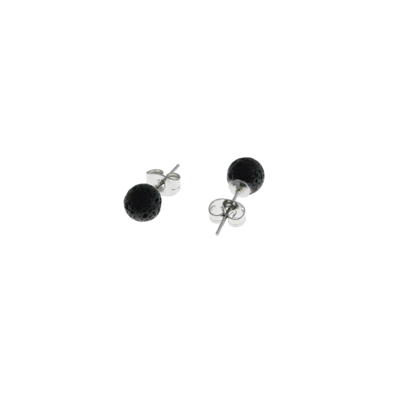 Boucles d'oreilles en acier inoxydable - clous boule de lave naturelle - 6mm - 2 pièces 1 paire - ER200