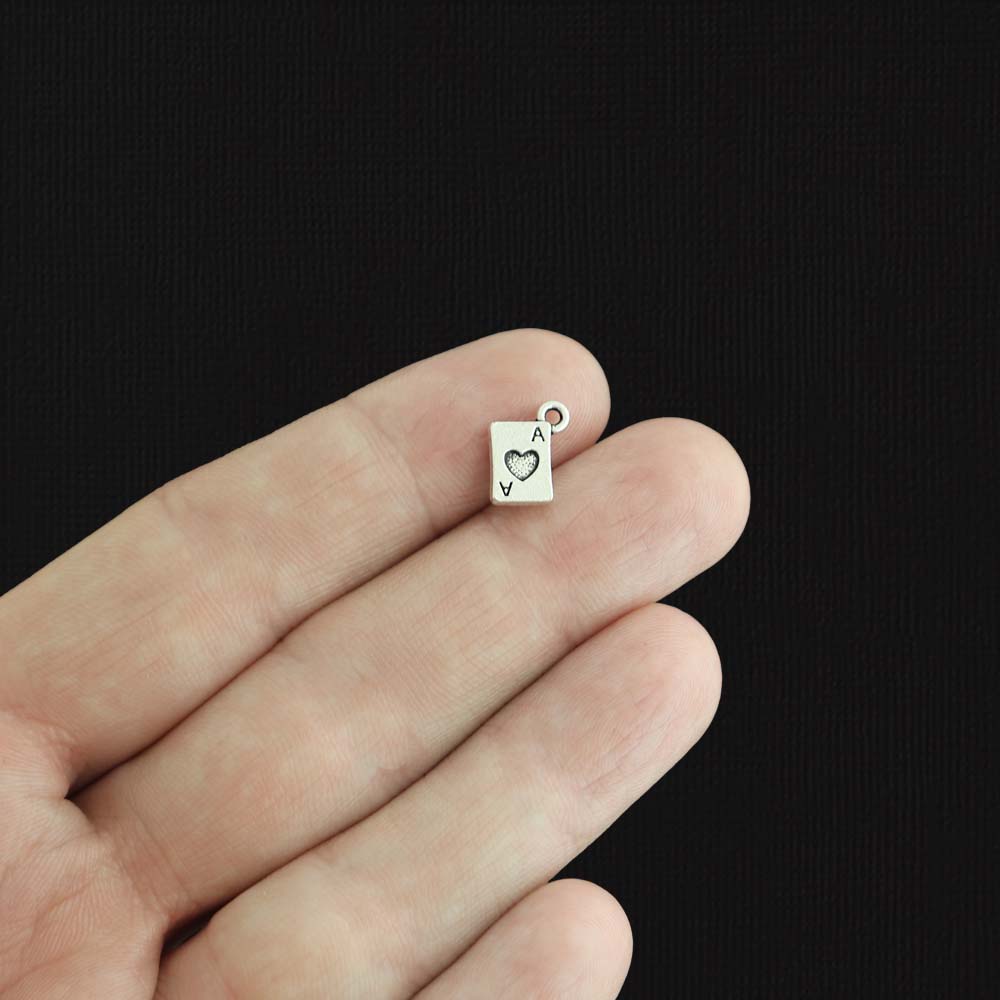 5 Ace of Spades Antique Silver Tone Charms 2 Sided - SC1431