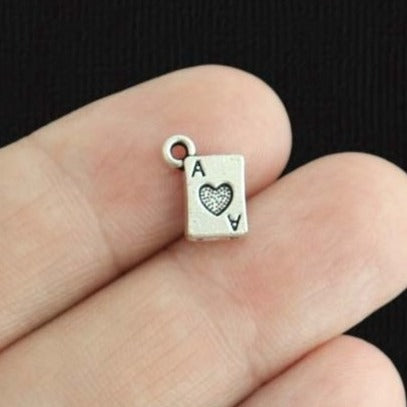 5 Ace of Spades Antique Silver Tone Charms 2 Sided - SC1431