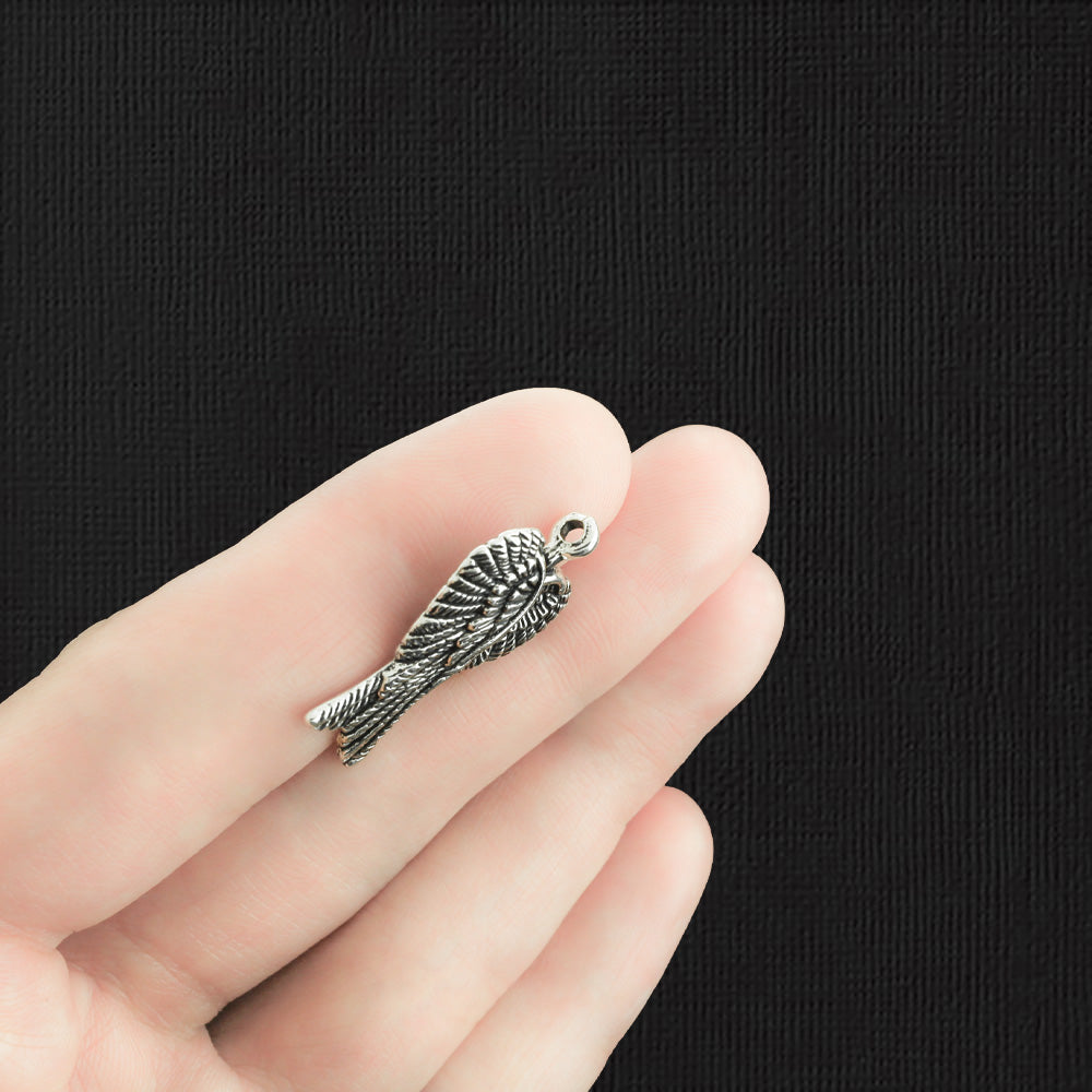 5 Angel Wings Antique Silver Tone Charms - SC016