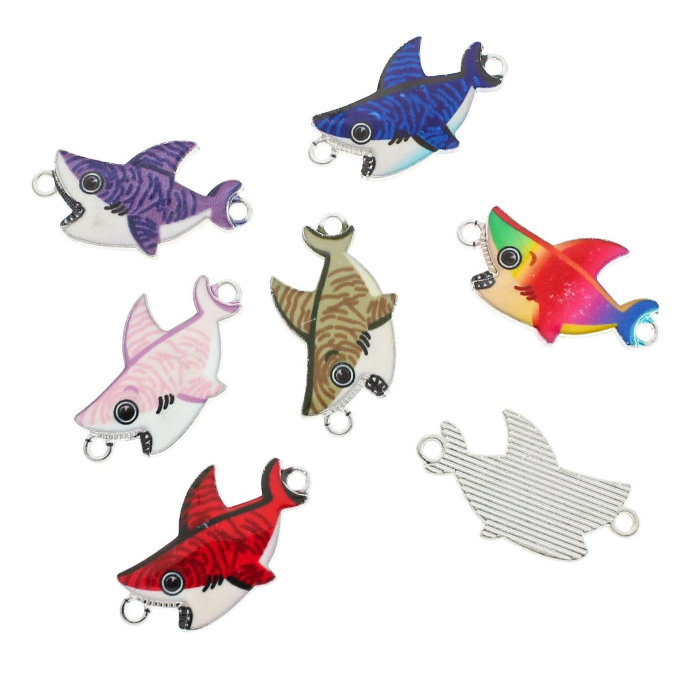 5 Assorted Shark Silver Tone Enamel Charms - E1158