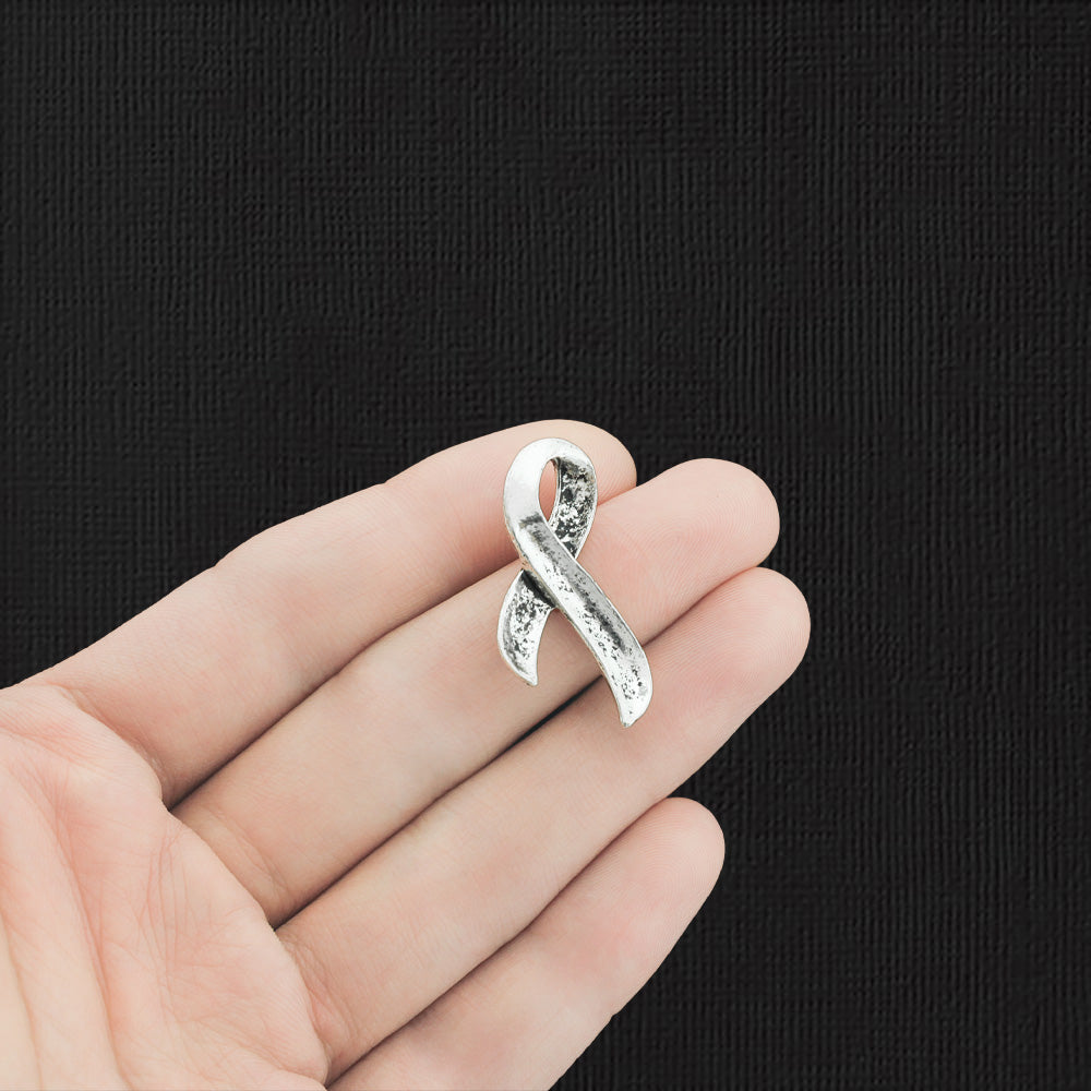 5 Awareness Ribbon Antique Silver Tone Charms 2 Sided - SC815