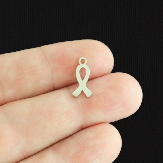 5 Awareness Ribbon Silver Tone Stainless Steel Charms 2 Sided - SSP607