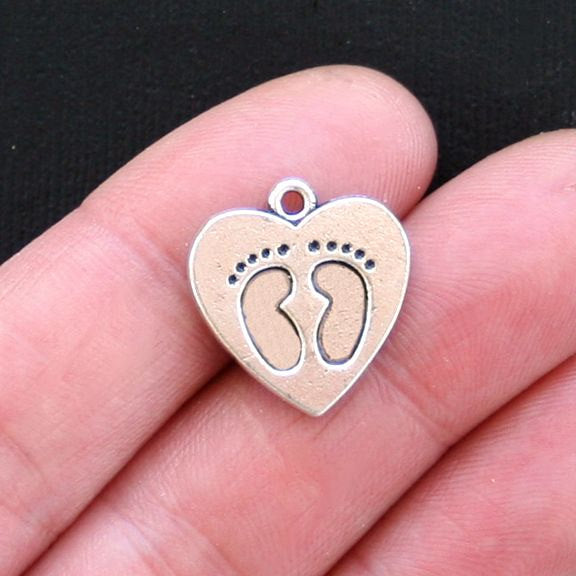 5 Baby Feet Antique Silver Tone Charms - SC2875