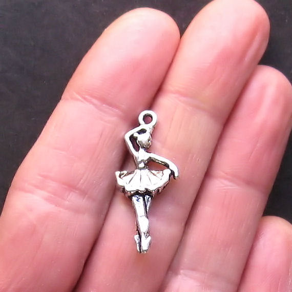 5 Ballerina Antique Silver Tone Charms 2 Sided - SC719