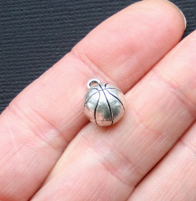 5 Basketball Antique Silver Tone Charms 3D - SC3092