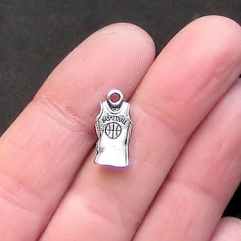 5 Basketball Jersey Antique Silver Tone Charms 2 Sided - SC066