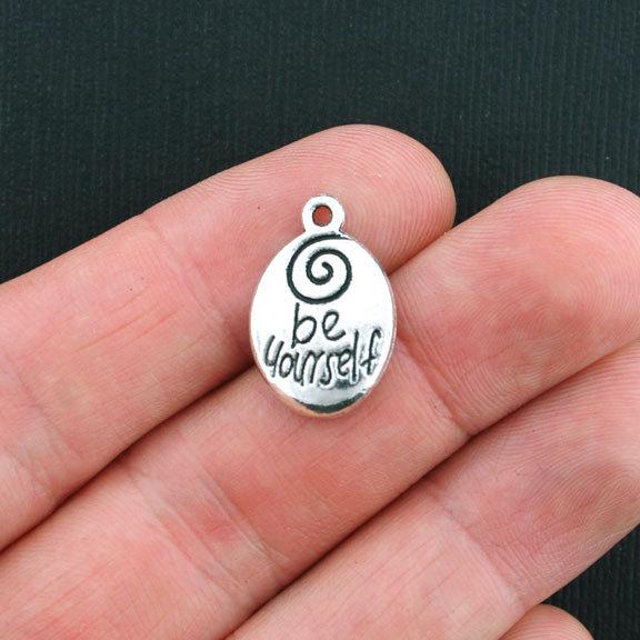 5 Be Yourself Antique Silver Tone Charms 2 Sided - SC3603