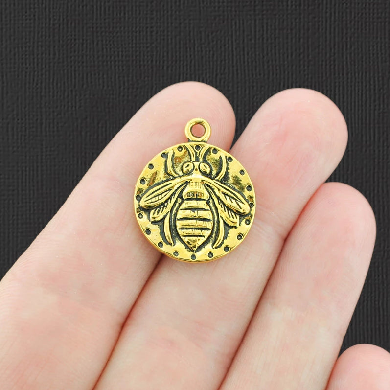 5 Bee Antique Gold Tone Charms 2 Sided - GC292