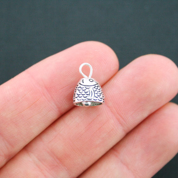 5 breloques ton argent antique cloche 3D - SC4712