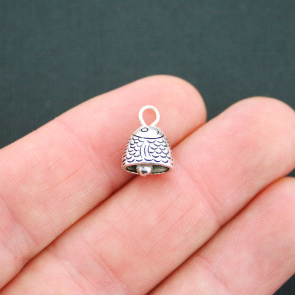 5 breloques ton argent antique cloche 3D - SC4712