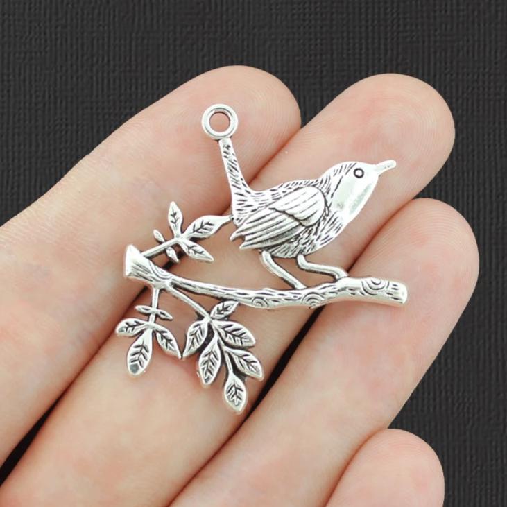 5 breloques argentées antiques d'oiseau - SC5859