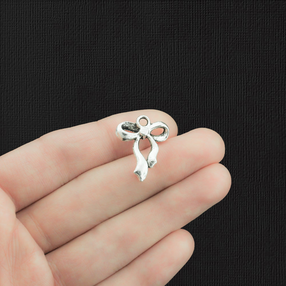5 Bow Antique Silver Tone Charms 2 Sided - SC216