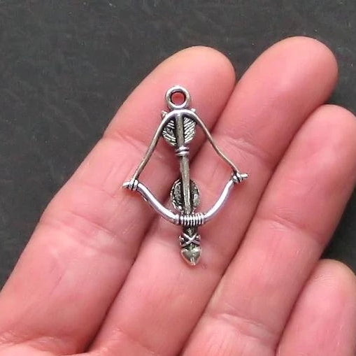 5 Bow and Arrow Antique Silver Tone Charms 2 Sided - SC670