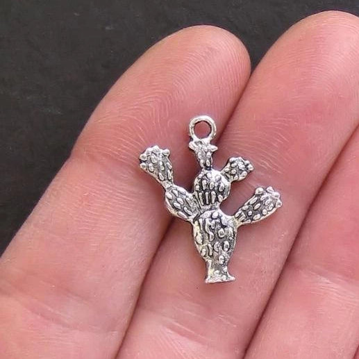 5 Cactus Antique Silver Tone Charms 2 Sided - SC356