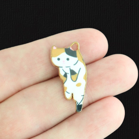 5 Calico Cat Gold Tone Enamel Charms - E1571