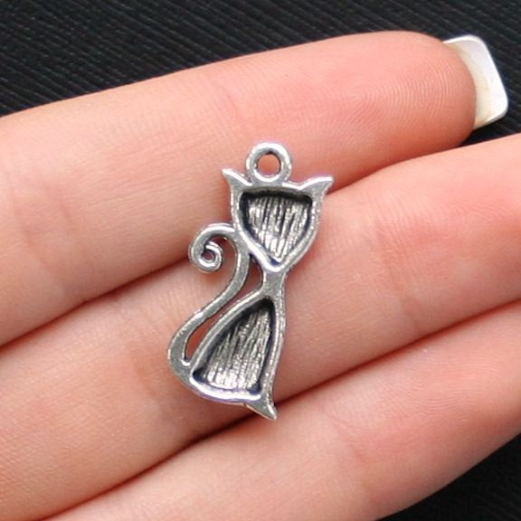 5 breloques argentées antiques de chat 3D - SC1515