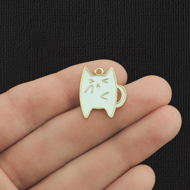 5 breloques chat en émail doré - E1110