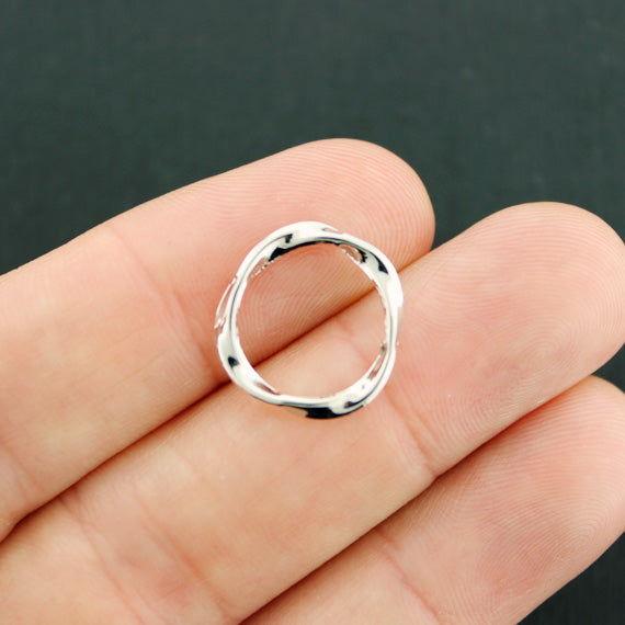 5 Circle Connector Silver Tone Charms 2 Sided 17mm - SC7876