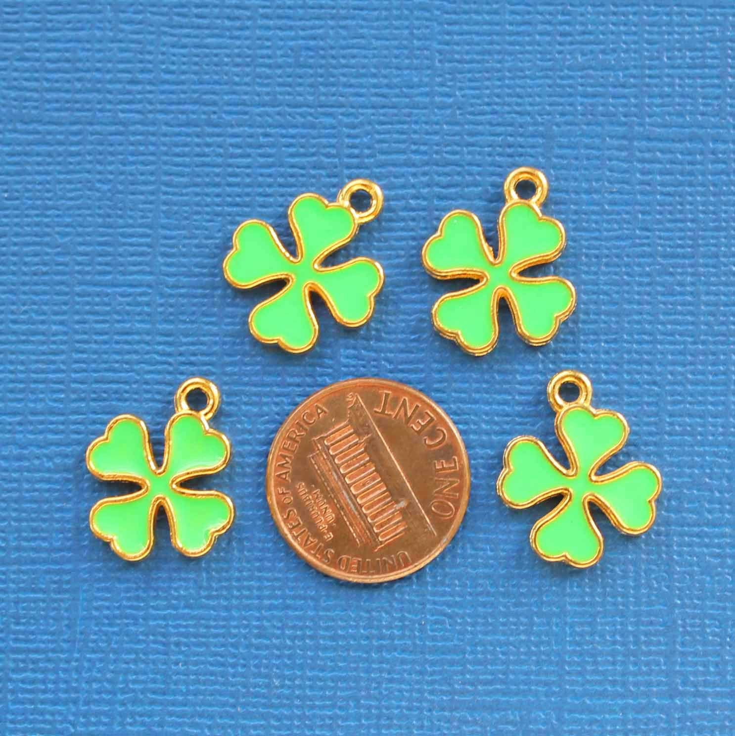 5 Clover Gold Tone Enamel Charms - E279