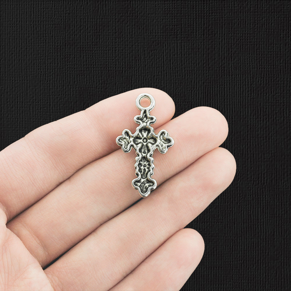 5 Cross Antique Silver Tone Charms - SC149