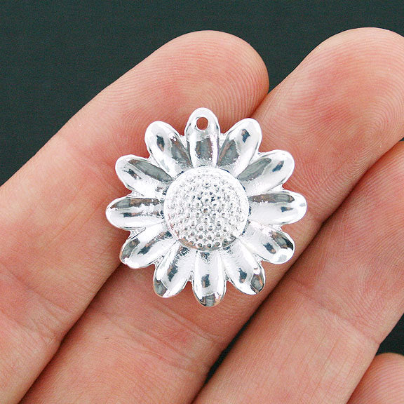 5 Daisy Silver Tone Charms - SC3873
