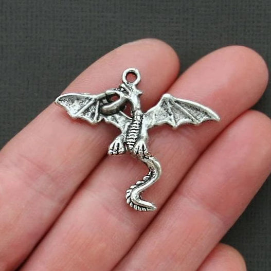 5 Dragon Antique Silver Tone Charms - SC1750