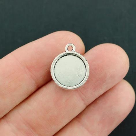 5 Druzy Antique Silver Tone and Resin Cabochon Charms - Z593