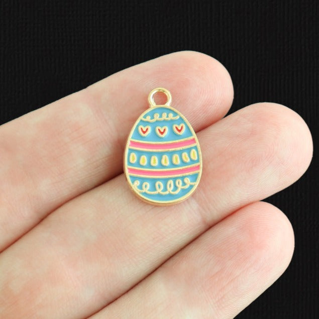 5 Easter Egg Gold Tone Enamel Charms - E051